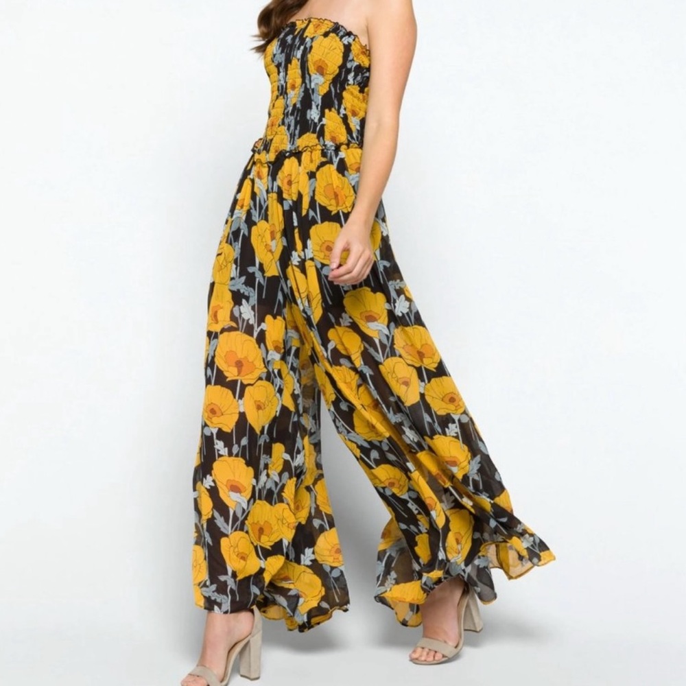 Free People poppy black combo jumpsuit